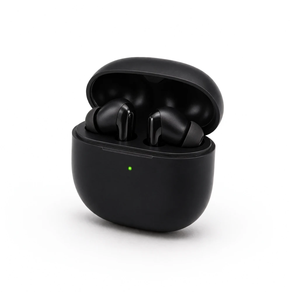 Wireless earbuds in a charging case